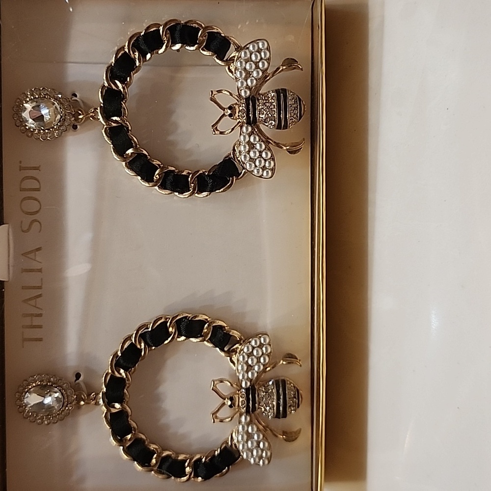 LOW START Thalia Sodi post bumblebee earrings, 3" drop- 2"w NIB